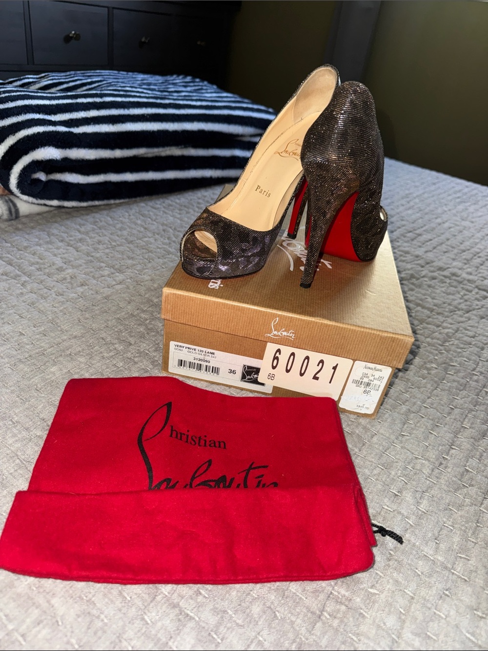 Christian Louboutin Black Glitter Peep-Toe Stiletto with Red Sole